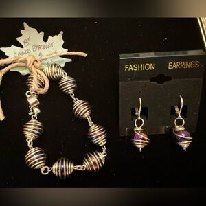 Silver and Purple Caged Bracelet and Earring Set